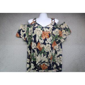 Naif Anthropologie Cold Shoulder Dark Floral Stretchy Top-Size 2X-Whimsigoth